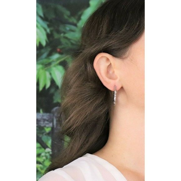 Sterling Silver Textured Hoop Earrings - Picture 3 of 7